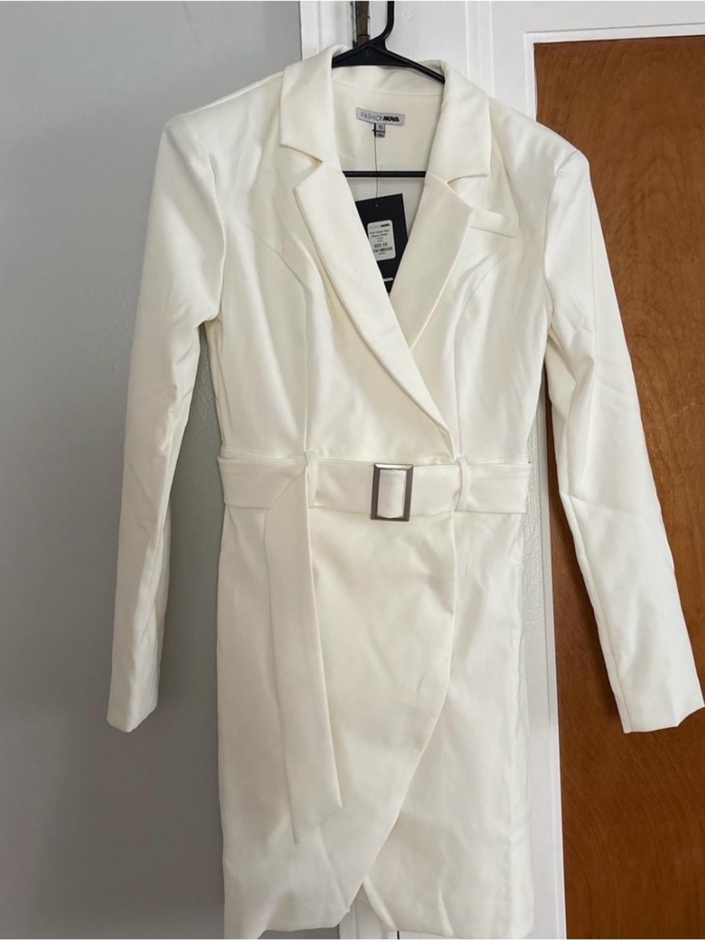 Fashion Nova Ivory Belted Blazer Dress